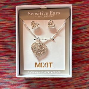 Mixit Sparkling Silver Heart Necklace and Earrings